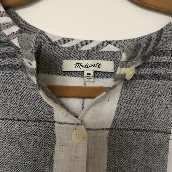 Madewell Gray & White Window Pane Button Blouse - Picture 3 of 6